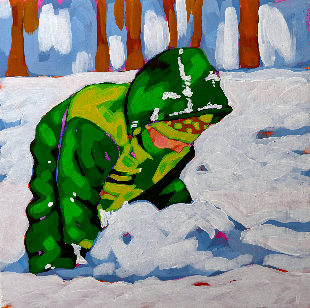Kid making snowballs